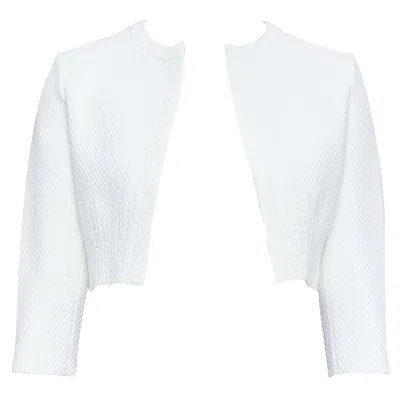 Pre-owned Alaïa Alaia Cream Viscose Blend Textured Knit Cropped Cardigan Jacket Fr36 S In White