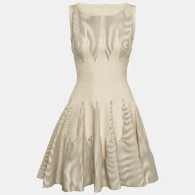 Pre-owned Alaïa Cream Wool Blend Knit Fit And Flare Sleeveless Mini Dress M
