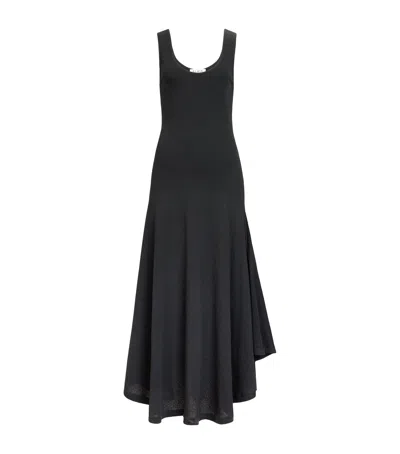 Alaïa Crepe Asymmetric Midi Dress In Black