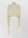 Alaïa Crepe Cropped Blouse High Neck Tie In Yellow