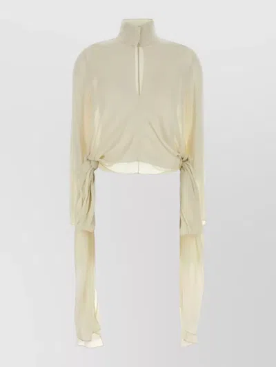 ALAÏA CREPE CROPPED BLOUSE HIGH NECK TIE