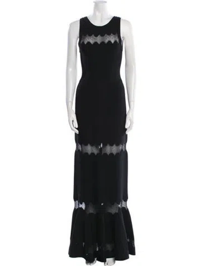 Pre-owned Alaïa Crew Neck Long Dress In Black