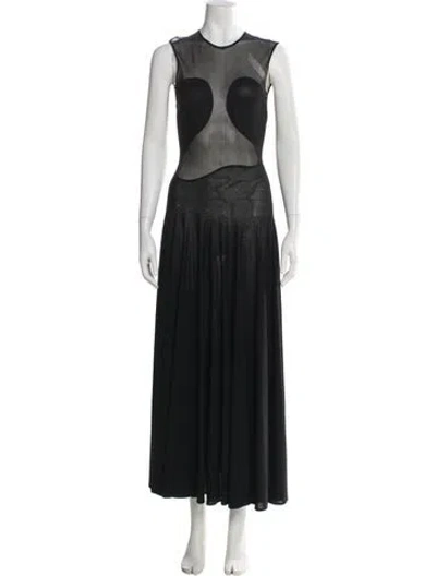 Pre-owned Alaïa Crew Neck Long Dress In Black