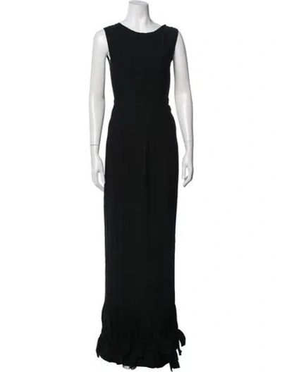 Pre-owned Alaïa Crew Neck Long Dress In Black