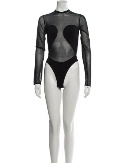 Pre-owned Alaïa Crew Neck Long Sleeve Bodysuit In Black
