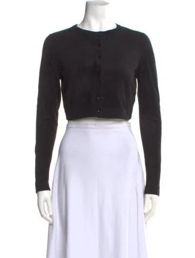 Pre-owned Alaïa Crew Neck Long Sleeve Crop Top In Black