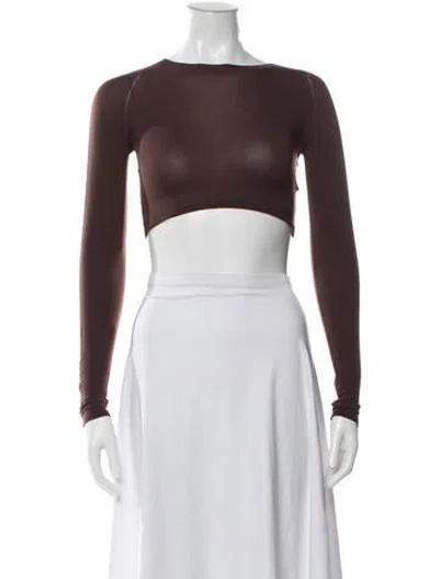 Pre-owned Alaïa Crew Neck Long Sleeve Crop Top In Brown