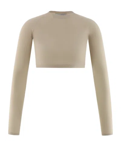 Alaïa Crew Neck Long Sleeve Top In Beige