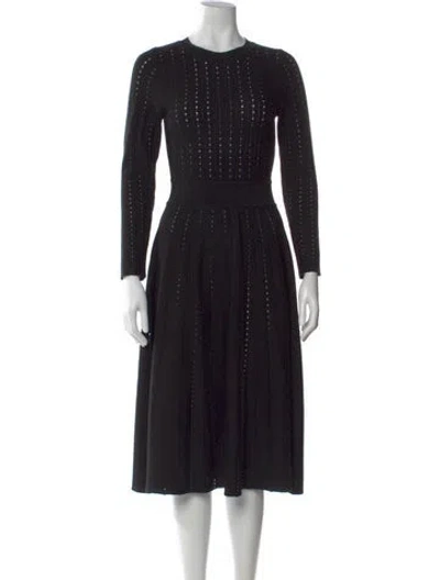 Pre-owned Alaïa Crew Neck Midi Length Dress In Black