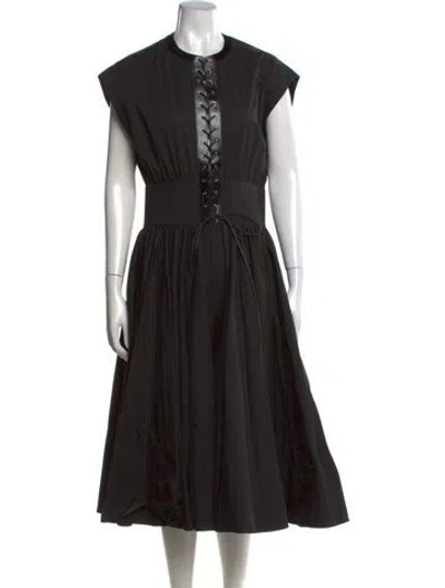 Pre-owned Alaïa Crew Neck Midi Length Dress In Black
