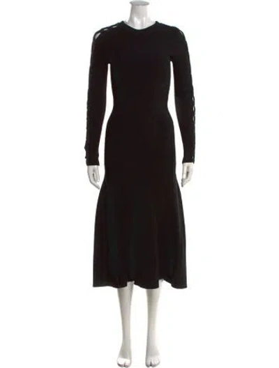Pre-owned Alaïa Crew Neck Midi Length Dress In Black