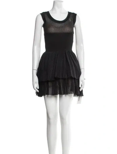 Pre-owned Alaïa Crew Neck Mini Dress In Black
