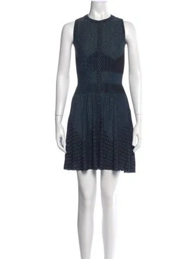 Pre-owned Alaïa Crew Neck Mini Dress In Blue