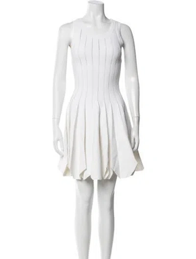 Pre-owned Alaïa Crew Neck Mini Dress In Neutrals