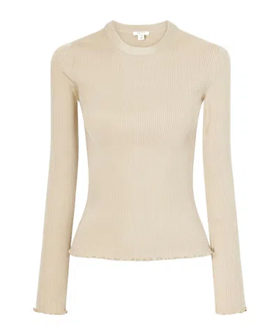 Alaïa Crew Neck Ribbed Slim Knit Top In Neutral
