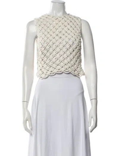 Pre-owned Alaïa Crew Neck Sleeveless Crop Top In White