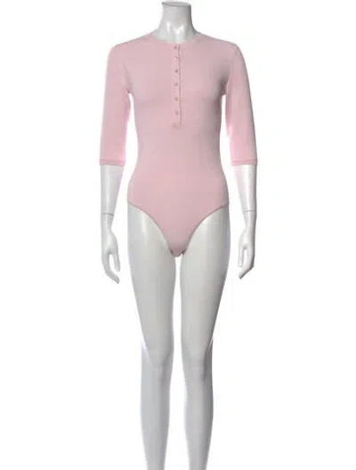 Pre-owned Alaïa Crew Neck Three-quarter Sleeve Bodysuit In Pink