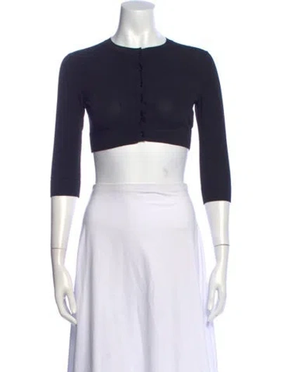Pre-owned Alaïa Crew Neck Three-quarter Sleeve Crop Top In Black