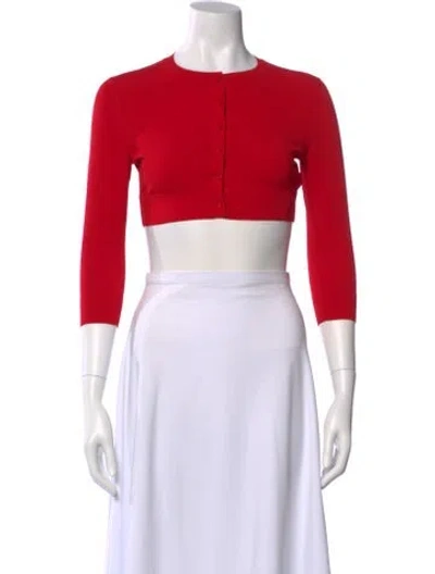 Pre-owned Alaïa Crew Neck Three-quarter Sleeve Crop Top In Red