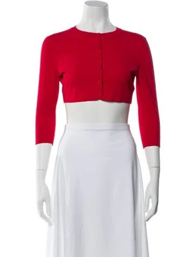 Pre-owned Alaïa Crew Neck Three-quarter Sleeve Crop Top In Red