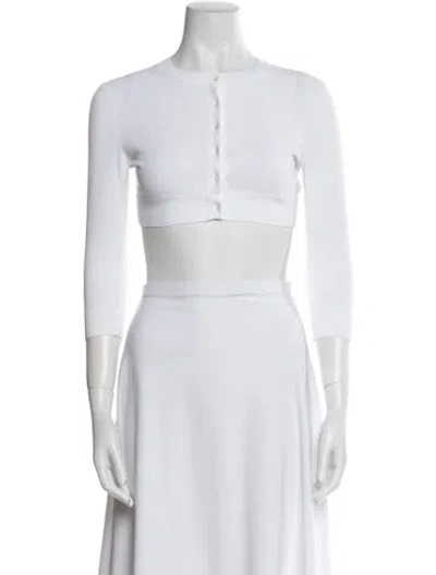 Pre-owned Alaïa Crew Neck Three-quarter Sleeve Crop Top In White