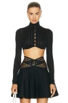 Alaïa Long Sleeved Knitted Cropped Cardigan In Noir Alaia