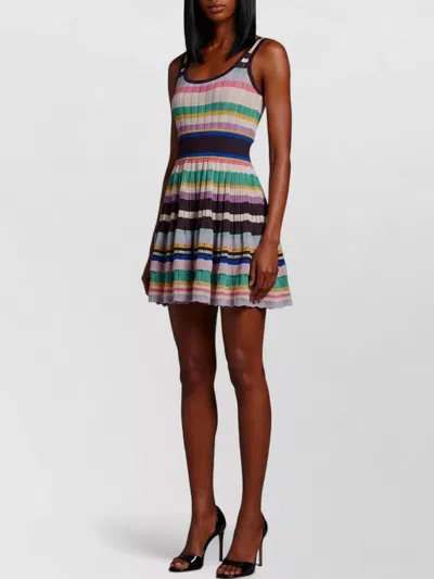 Alaïa Crinoline Knit Mini Dress Wide Neckline In Multi