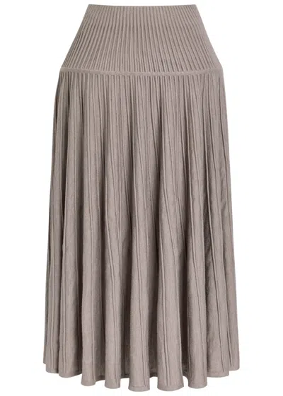 Alaïa Crinoline Ribbed Structured Wool-blend Midi Skirt In Gray