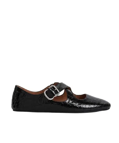 Alaïa Criss Cross Ballet Flats In Crocodile Embossed Calfskin In Black