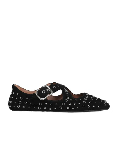 Alaïa Criss Cross Ballet Flats In Suede With Eyelets In Black