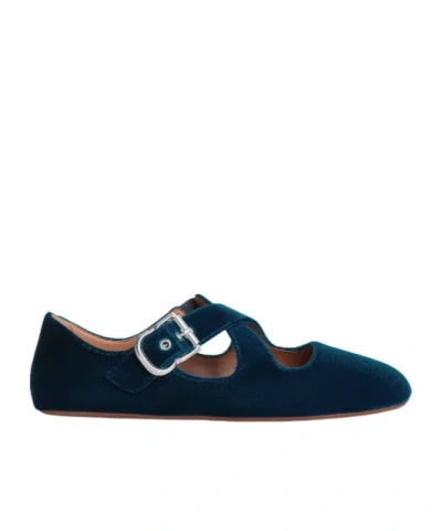 Alaïa Criss Cross Ballet Flats In Velvet In Blue