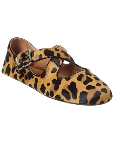 【ALAIA直営店】BALLERINES CRISS CROSS EN CUIR PONY LEOPARD Criss Cross patent-leather trimmed leopard-print calf hair