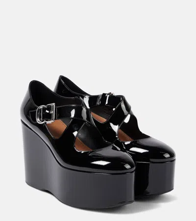 ALAÏA CRISS CROSS PATENT LEATHER WEDGES