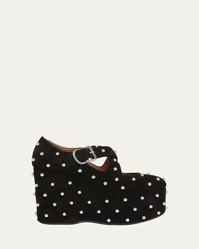Alaïa Crisscross Pearly-stud Wedge Platforms In 999 - Noir