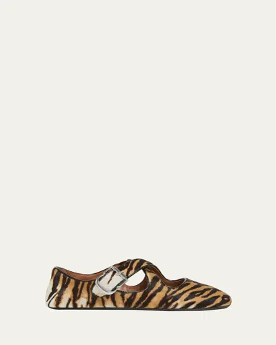 Alaïa Crisscross Tiger Calf Hair Ballerina Flats In Orange