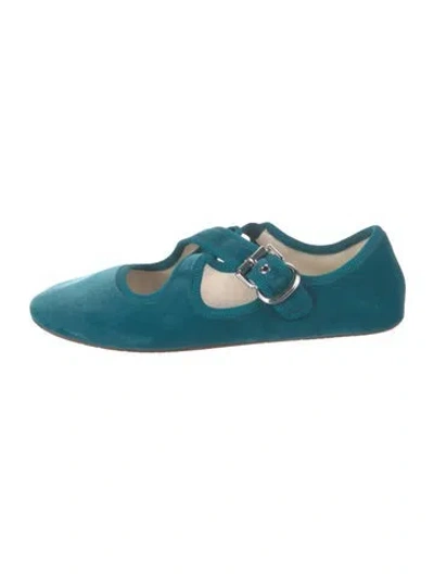 Pre-owned Alaïa Criss-cross Velvet Mary Jane Flats In Blue