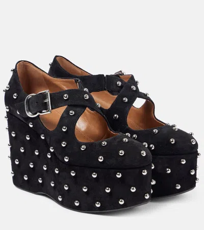 ALAÏA ALAIA CRISSCROSSED STUDDED SUEDE BALLET FLATS
