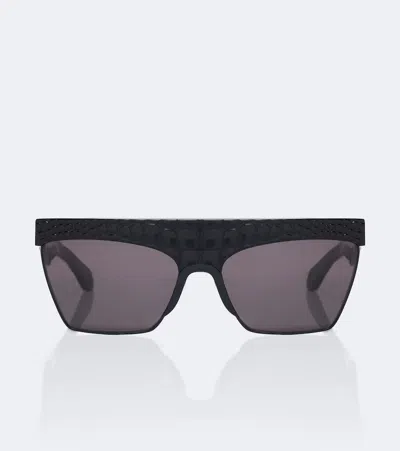 Alaïa Croc-effect Flat-top Sunglasses In Black
