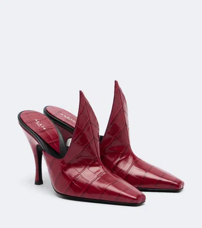 Alaïa 100mm Court Croc-embossed Leather Mules In Red