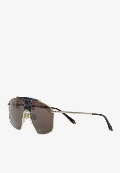Alaïa Croc-embossed Aviator Sunglasses In Brown