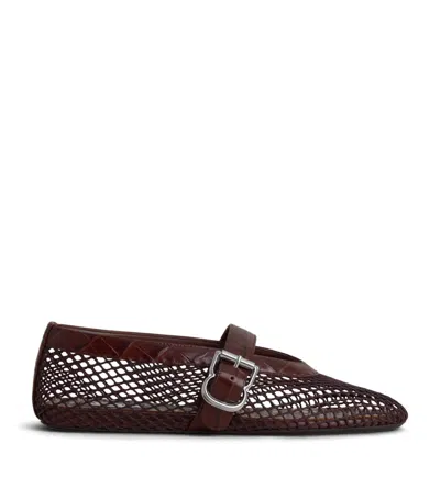 Alaïa Croc-embossed Leather Mesh Ballet Flats In Brown