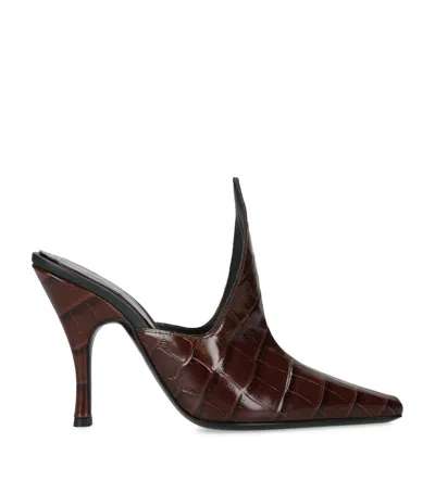 Alaïa Croc-embossed Leather Sculptural Mules 100 In Brown