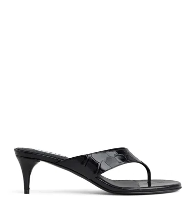 Alaïa Croc-embossed Leather Thong Mules 55 In Black