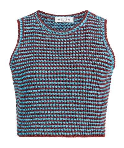 Alaïa Crochet Knit Crop Top In Multi