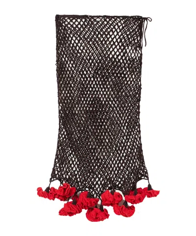 Alaïa Embellished Crocheted Midi Skirt In Brown