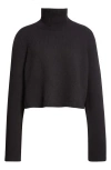 Alaïa Crop Cashmere & Wool Blend Turtleneck Sweater In Black