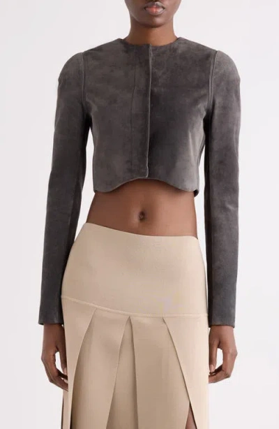 Alaïa Womens Cropped Tailored Suede Jacket Gris In Gray