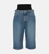 Alaïa Denim Bermuda Shorts With Ribbed Band In Gold
