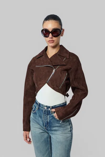 Alaïa Cropped Biker Velvet Goat Skin In Brown