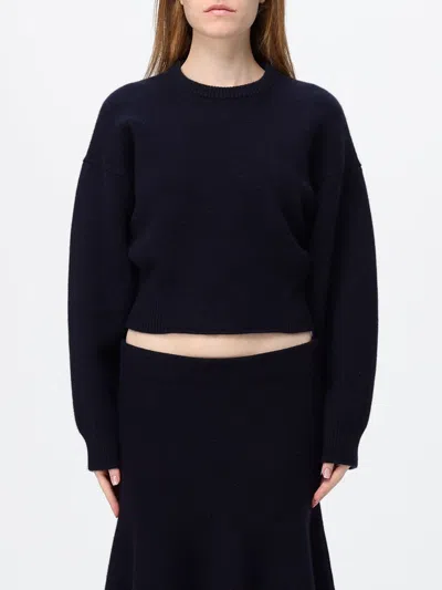 Alaïa Cropped Cashmere Crewneck Jumper With Dropped Shoulders In Blue